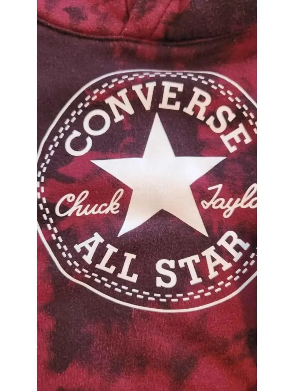 CONVERSE ALL STAR HOODIE SZ 7 Maroon & Black Tie Dye with Kangaroo Pouch